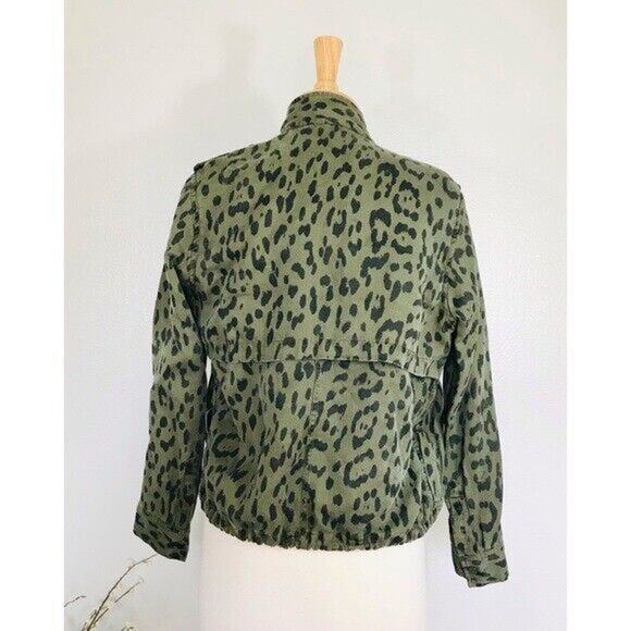 Rails Collins Jacket Linen Green Moto Utility Leopard Print Anthropologie , XS - Picture 3 of 7